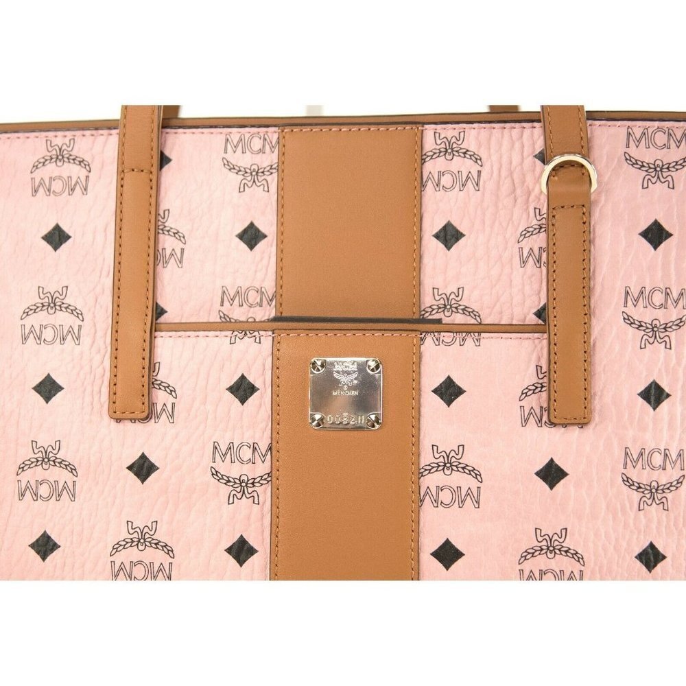 MCM Anya Baby Pink Visetos Logo Stripe Large Tote Bag NWT - Picture 7 of 10